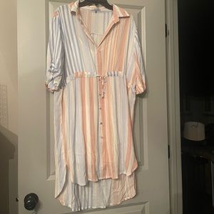 White Birch coral and blue striped collared dress size medium NWOT